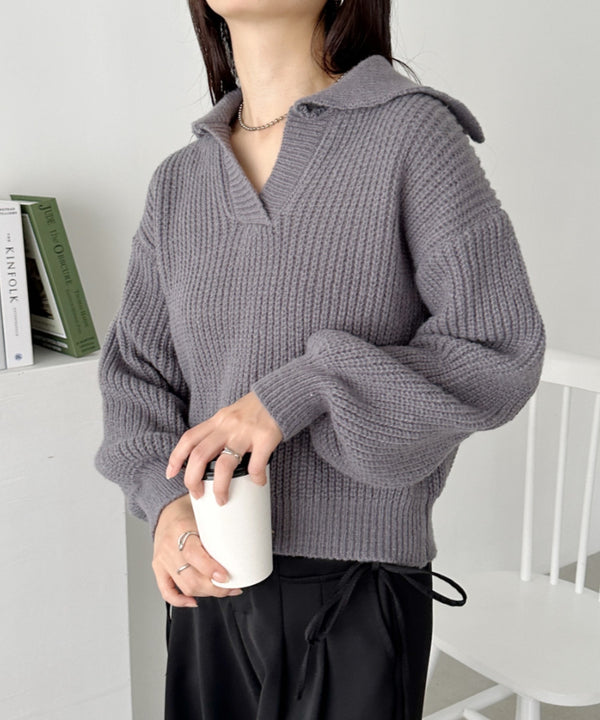 オーバーサイズクロップド丈ポロニット | CL2244037 | グレー