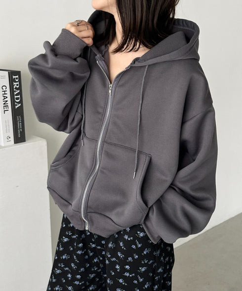 無地裏起毛ジップパーカー | CL2243189 | ダークグレー