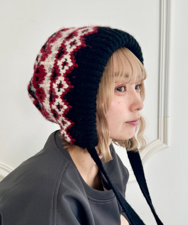 フェアアイル柄イヤーフラップビーニー | NU5244115 | ブラック