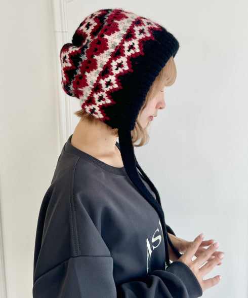 フェアアイル柄イヤーフラップビーニー | NU5244115 | ブラック