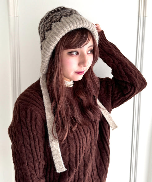 フェアアイル柄イヤーフラップビーニー | NU5244115 | アイボリー