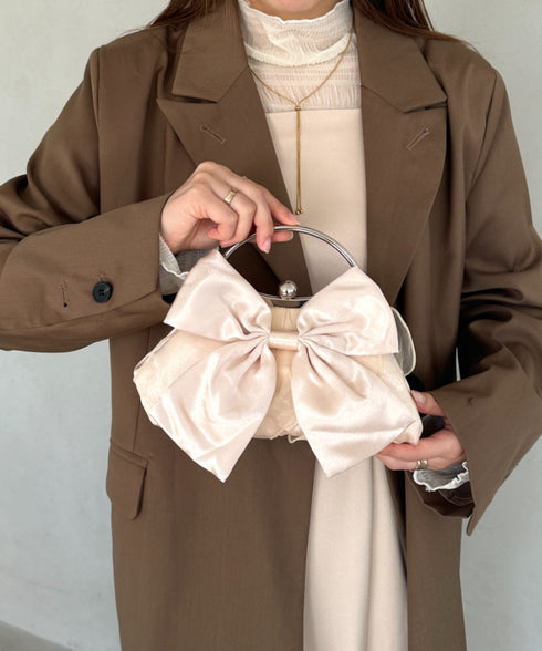 リボンモチーフ2WAYバッグ パーティーパーティーバッグ 結婚式 お呼ばれ オケージョン | MD1246041 | ピンクベージュ