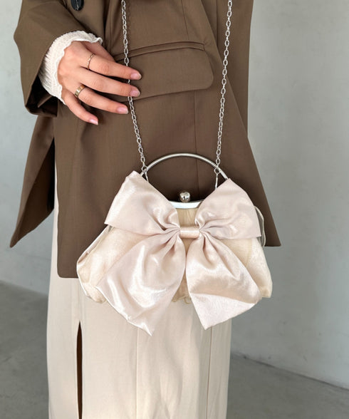 リボンモチーフ2WAYバッグ パーティーパーティーバッグ 結婚式 お呼ばれ オケージョン | MD1246041 | ピンクベージュ