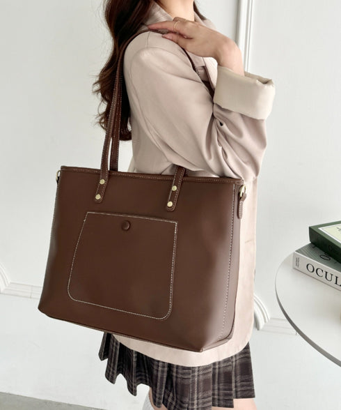 【A4収納/自立/ジッパー開閉】仕切りポケットPUトートバッグ | LO1255005 | ブラウン