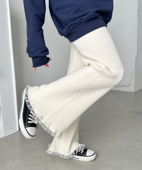 フリルレースリブニットパンツ | CL2244072 | アイボリー