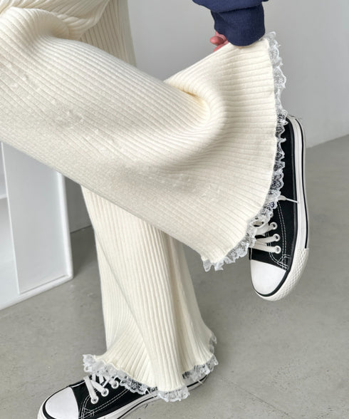 フリルレースリブニットパンツ | CL2244072 | アイボリー