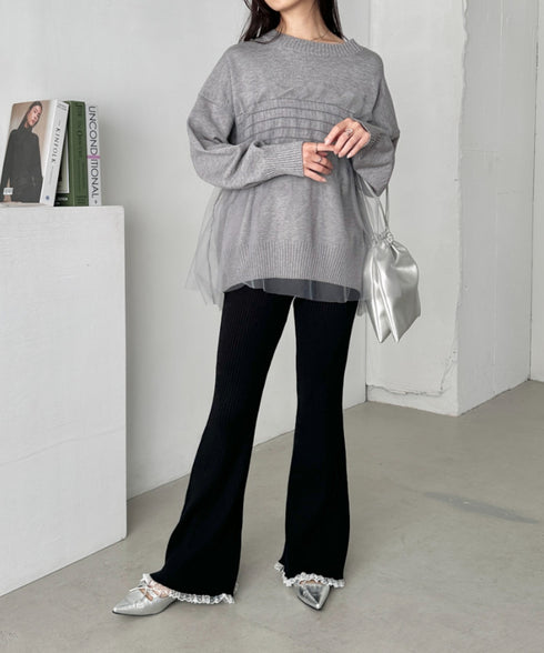 フリルレースリブニットパンツ | CL2244072 | ブラック