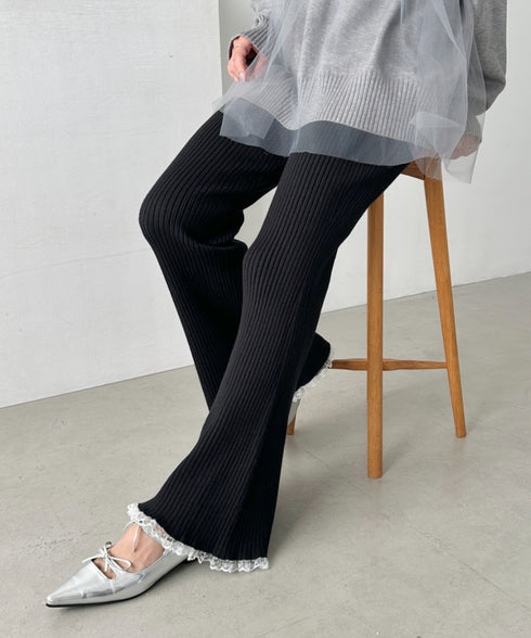 フリルレースリブニットパンツ | CL2244072 | ブラック