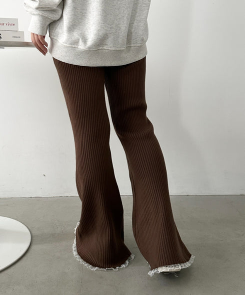 フリルレースリブニットパンツ | CL2244072 | ブラウン