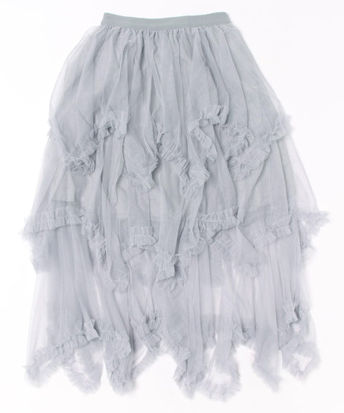 イレギュラーヘムボリュームフリルチュールスカート | NU2255022 | グレー