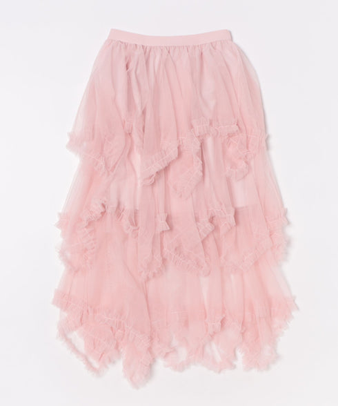 イレギュラーヘムボリュームフリルチュールスカート | NU2255022 | ライトピンク