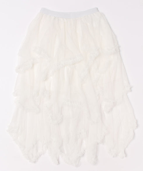 イレギュラーヘムボリュームフリルチュールスカート | NU2255022 | ホワイト