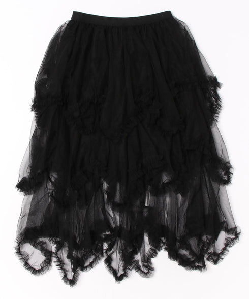 イレギュラーヘムボリュームフリルチュールスカート | NU2255022 | ブラック