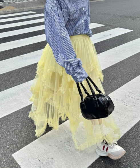 イレギュラーヘムボリュームフリルチュールスカート | NU2255022 | イエロー