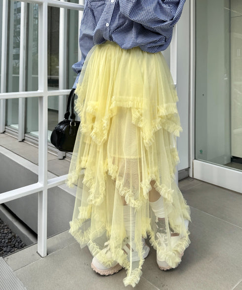 イレギュラーヘムボリュームフリルチュールスカート | NU2255022 | イエロー