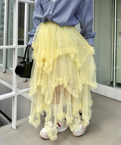 イレギュラーヘムボリュームフリルチュールスカート | NU2255022 | イエロー