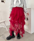 イレギュラーヘムボリュームフリルチュールスカート | NU2255022 | レッド