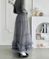 【9色展開 /26SS新色ラベンダー追加】ボリュームフリルチュールティアードスカート | LO2255036 | グレー