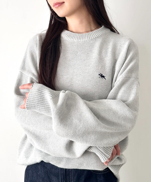 POLO CHAMPS(ポロチャンプス)/ポロチャンプス 別注 ワンポイント刺繍 クルーネック 長袖 オーバーサイズニット セーター | IM2244051 | グレー