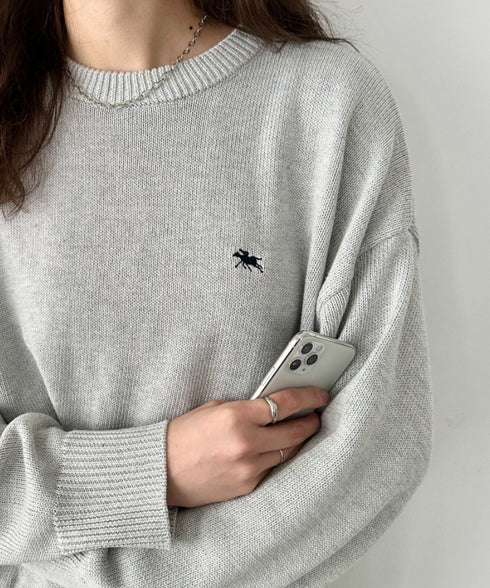 POLO CHAMPS(ポロチャンプス)/ポロチャンプス 別注 ワンポイント刺繍 クルーネック 長袖 オーバーサイズニット セーター | IM2244051 | グレー