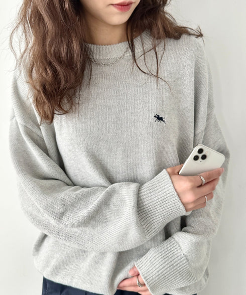 POLO CHAMPS(ポロチャンプス)/ポロチャンプス 別注 ワンポイント刺繍 クルーネック 長袖 オーバーサイズニット セーター | IM2244051 | グレー