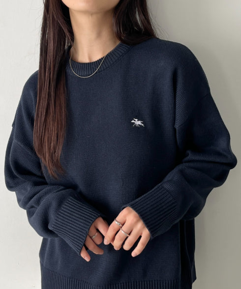POLO CHAMPS(ポロチャンプス)/ポロチャンプス 別注 ワンポイント刺繍 クルーネック 長袖 オーバーサイズニット セーター | IM2244051 | ネイビー