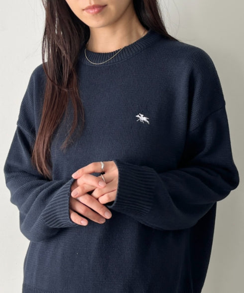 POLO CHAMPS(ポロチャンプス)/ポロチャンプス 別注 ワンポイント刺繍 クルーネック 長袖 オーバーサイズニット セーター | IM2244051 | ネイビー