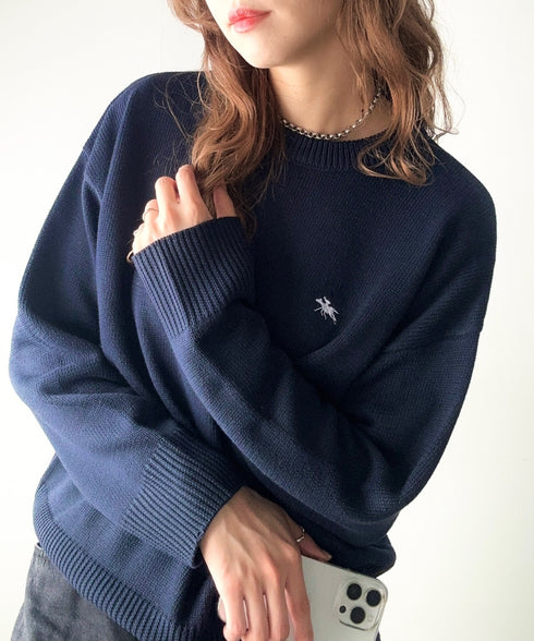 POLO CHAMPS(ポロチャンプス)/ポロチャンプス 別注 ワンポイント刺繍 クルーネック 長袖 オーバーサイズニット セーター | IM2244051 | ネイビー