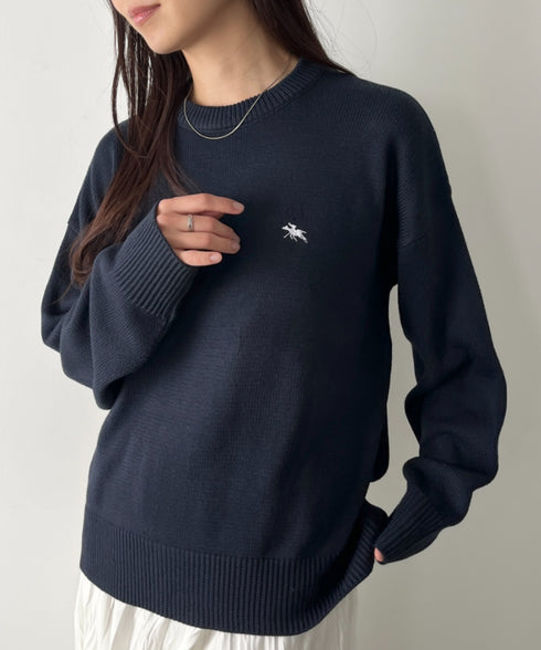 POLO CHAMPS(ポロチャンプス)/ポロチャンプス 別注 ワンポイント刺繍 クルーネック 長袖 オーバーサイズニット セーター | IM2244051 | ネイビー
