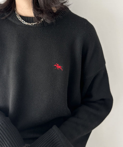 POLO CHAMPS(ポロチャンプス)/ポロチャンプス 別注 ワンポイント刺繍 クルーネック 長袖 オーバーサイズニット セーター | IM2244051 | ブラック