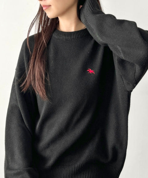 POLO CHAMPS(ポロチャンプス)/ポロチャンプス 別注 ワンポイント刺繍 クルーネック 長袖 オーバーサイズニット セーター | IM2244051 | ブラック
