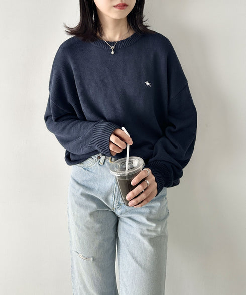 POLO CHAMPS(ポロチャンプス)/ポロチャンプス 別注 ワンポイント刺繍 クルーネック 長袖 オーバーサイズニット セーター | IM2244051 | ネイビー