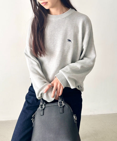 POLO CHAMPS(ポロチャンプス)/ポロチャンプス 別注 ワンポイント刺繍 クルーネック 長袖 オーバーサイズニット セーター | IM2244051 | グレー
