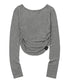 MUCENT(ムセント)/Uネック 裾ラウンド サイドシャーリング カットソー/Four Seasons See-through Signature Logo Yu-neck Shirring Tee | AT2251002 | グレー