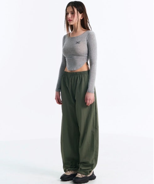 MUCENT(ムセント)/Uネック 裾ラウンド サイドシャーリング カットソー/Four Seasons See-through Signature Logo Yu-neck Shirring Tee | AT2251002 | グレー