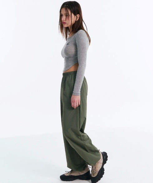 MUCENT(ムセント)/Uネック 裾ラウンド サイドシャーリング カットソー/Four Seasons See-through Signature Logo Yu-neck Shirring Tee | AT2251002 | グレー
