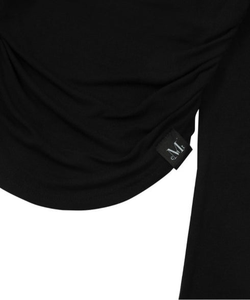 MUCENT(ムセント)/Uネック 裾ラウンド サイドシャーリング カットソー/Four Seasons See-through Signature Logo Yu-neck Shirring Tee | AT2251002 | ブラック