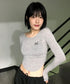 MUCENT(ムセント)/Uネック 裾ラウンド サイドシャーリング カットソー/Four Seasons See-through Signature Logo Yu-neck Shirring Tee | AT2251002 | グレー