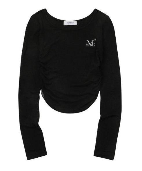 MUCENT(ムセント)/Uネック 裾ラウンド サイドシャーリング カットソー/Four Seasons See-through Signature Logo Yu-neck Shirring Tee | AT2251002 | ブラック