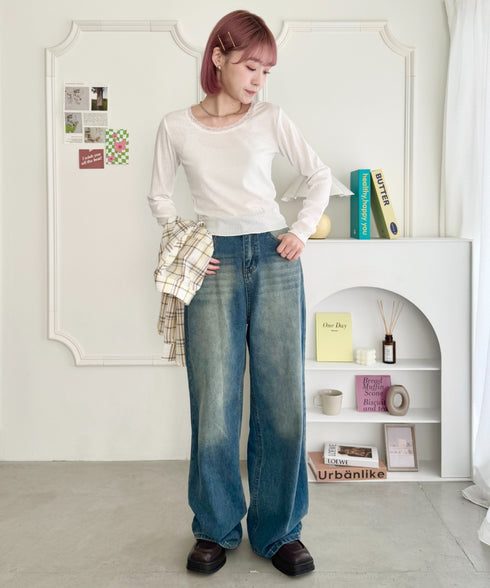 レース付き長袖インナートップス | NU2251059 | ホワイト