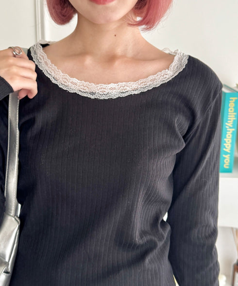 レース付き長袖インナートップス | NU2251059 | ブラック