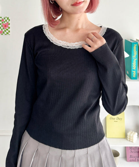 レース付き長袖インナートップス | NU2251059 | ブラック