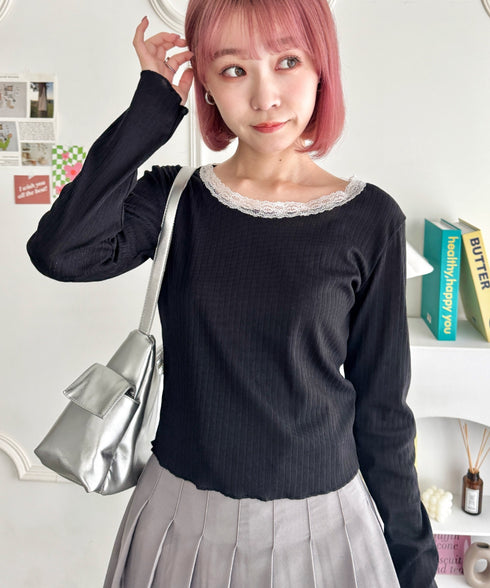 レース付き長袖インナートップス | NU2251059 | ブラック
