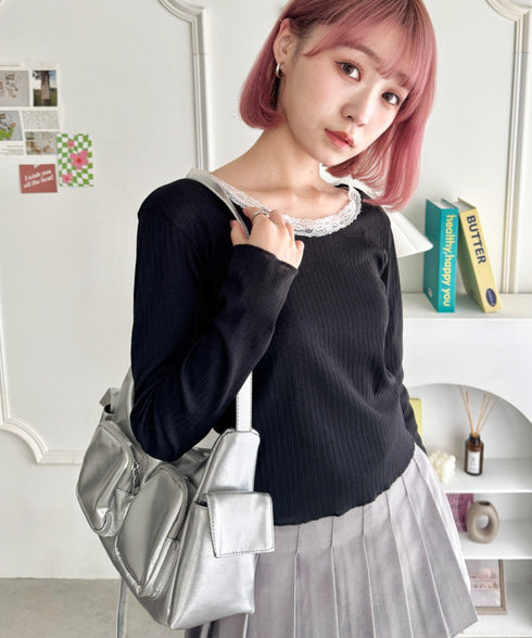 レース付き長袖インナートップス | NU2251059 | ブラック