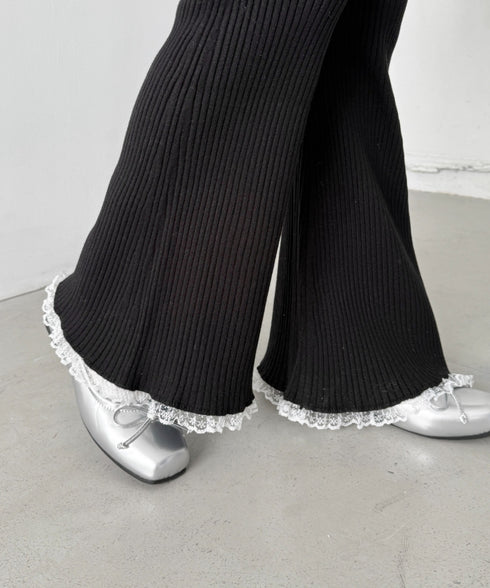裾レースリブパンツ | NU2255076 | ブラック