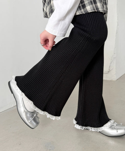 裾レースリブパンツ | NU2255076 | ブラック