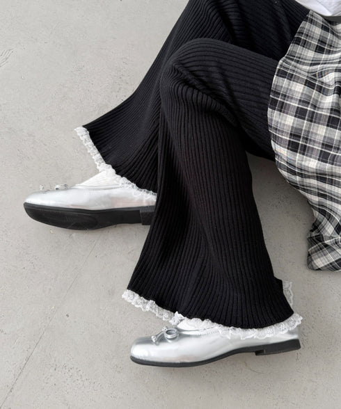 裾レースリブパンツ | NU2255076 | ブラック