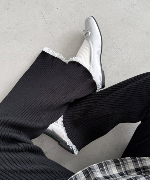 裾レースリブパンツ | NU2255076 | ブラック