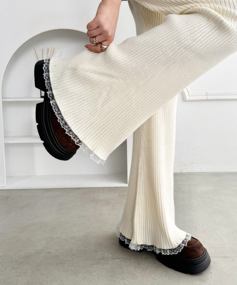 裾レースリブパンツ | NU2255076 | アイボリー