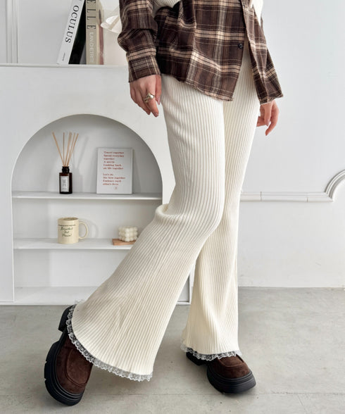 裾レースリブパンツ | NU2255076 | アイボリー